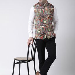 Hangup Men Multicoloured Printed UV Protected Nehru Jacket image 2