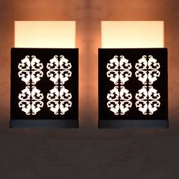 Gojeeva Black & White 2 Pieces Textured Contemporary Wooden Rectangle Shaped Wall Lamp-35