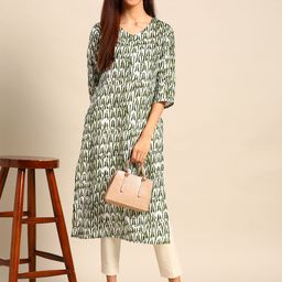 Anouk Women Olive Green & White Pure Cotton Printed Straight Kurta-image-30
