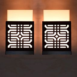 Gojeeva Black 2 Pieces Wood Square Shaped Textured Contemporary Wall Lamp-14