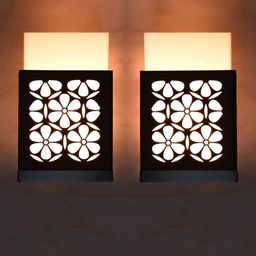 Gojeeva Black 2 Pieces Wood Square Shaped Textured Contemporary Wall Lamp-26