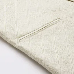 MANQ Men Cream-Coloured Ethnic Motifs Jaquard Woven Design Nehru Jacket image 3