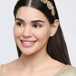OOMPH Gold-Toned White Kundan-Studded & Pearl beaded Matha Patti-image-43
