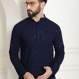 SOJANYA Geometric Embroidered Sequinned Pure Cotton Straight Kurta-image-84
