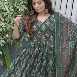 KALINI Selection Of 2 Geometric Printed V-Neck Anarkali Kurta With Trousers And Dupatta image 2