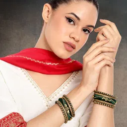 Peora 10-Piece Gold-Plated Silk Thread & Stone-Studded Bangles-69