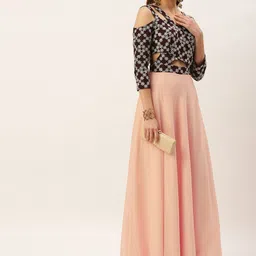 Ethnovog Purple & Peach-Coloured Embroidered Halter Neck Maxi Dress-image-16