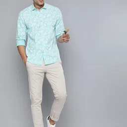 Mast & Harbour Men Turquoise Blue & White Floral Printed Cotton Linen Casual Shirt-image-55