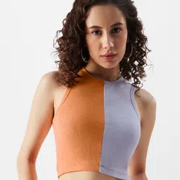 The Souled Store Blue Colourblocked Pure Cotton Fitted Crop Top-image-18