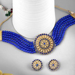 Peora Blue Gold-Plated Stone Studded Handcrafted Jewellery Set-image-90