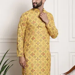 SOJANYA Ethnic Motifs Printed Band Collar Long Sleeves Straight Kurta-image-73