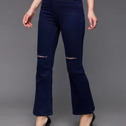 Miss Chase Women Bootcut High-Rise Slash Knee Stretchable Jeans-image-24