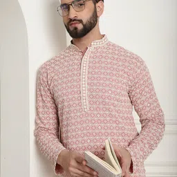 SOJANYA Geometric Embroidered Mandarin Collar Straight Pure Cotton Kurta-52