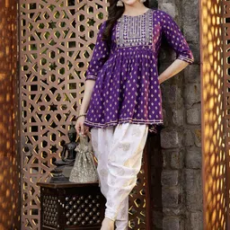 Stylum Ethnic Motifs Printed Gotta Patti A Line Kurti With Dhoti Pants-picture-10
