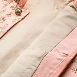 SOJANYA Men Peach-Coloured & Golden Embroidered Nehru Jacket image 2