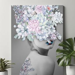 Art Street Grey & White Flower Lady Canvas Painting Wall Art-image-95