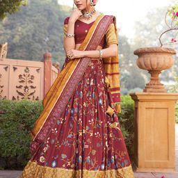 JULEE Floral Printed Ready To Wear Lehenga & Unstitched Blouse With Dupatta image 5