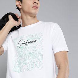 HERE&NOW Men White & Black Printed Tropical Pure Cotton T-shirt-image-23