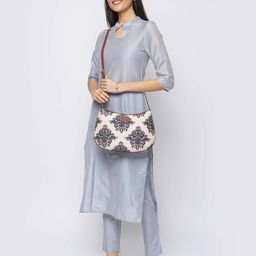 ZOUK Peach-Coloured & Black Ethnic Motifs Printed Sling Bag-3