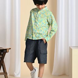 The Tribe Kids Boys Floral Printed Mandarin Collar Long Sleeves Cotton Casual Shirt-image-35
