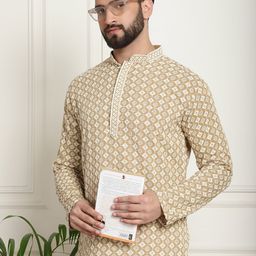 SOJANYA Ethnic Motifs Embroidered Mandarin Collar Sequined Pure Cotton Straight Kurta-image-93