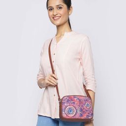 ZOUK Pink & Navy Blue Space Chakra Woven Design Handcrafted Vegan Leather Sustainable Sling Bag-97
