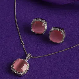 justpeachy Rhodium-Plated CZ Studded Pendant With Earrings-picture-43