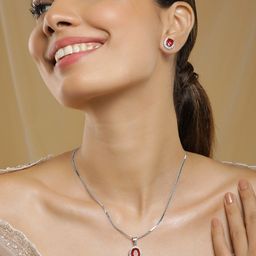 Rubans Rhodium-Plated CZ-Studded Pendent Pendant & Earrings-10
