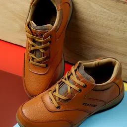 Red Chief Men Tan Brown Solid Leather Mid-Top Sneakers-image-30