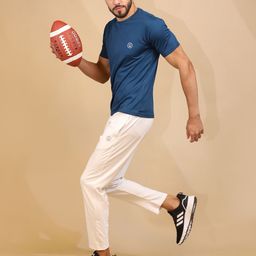 CHKOKKO Men Teal Blue Solid Round Neck Running T-shirt-image-18