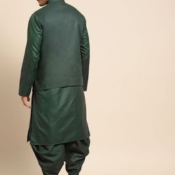 KISAH Men Teal Green Kurta with Dhoti Pants With Nehru Jacket image 2
