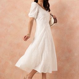 all about you Puff Sleeve Schififli A-Line Midi Dress-image-56