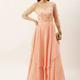 Ethnovog Pink Embellished Georgette Ethnic Maxi Dress-image-58
