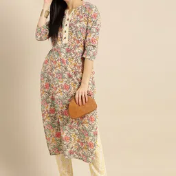 Varanga Women Sea Green & Mustard Yellow Printed Kurta with Trousers-58