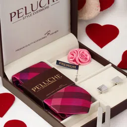 PELUCHE Men Pink & Silver-Toned Checked Accessory Gift Set-image-35