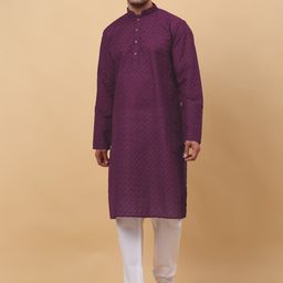 KRAFT INDIA Ethnic Motifs Embroidered Chikankari Kurta-image-71