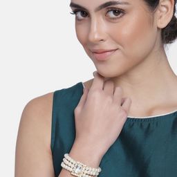 I Jewels Women White Gold-Plated Stone Studded Adjustable Pearl Bracelet-image-75