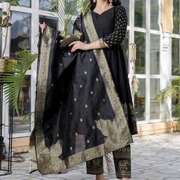 KALINI Ethnic Motifs Printed A-Line Kurta With Trouser And Dupatta image 5