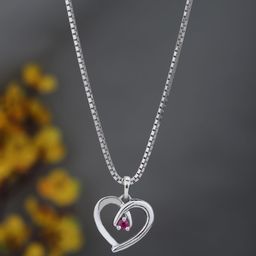 Carlton London 925 Sterling Silver Rhodium-Plated Heart Shaped Pendants with Chains-image-6