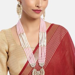 I Jewels Women Pink & White Gold-Plated Pearl Studded & Beaded Necklace Jewellery Set-picture-16