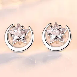 MYKI Silver-Plated Moon Star Zircon Studded Studs Earrings-image-32