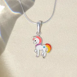 HighSpark Girls 925 Sterling Silver Heart Unicorn Necklace-image-78