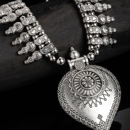 PANASH Silver-Toned & Black German Silver Oxidised Necklace-15