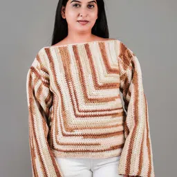 Magic Needles Geometric Self Design Woollen Crochet Pullover Sweater-picture-16