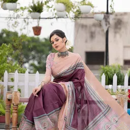 VISHNU WEAVES Jute Silk Tussar Saree-image-28