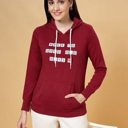 Honey by Pantaloons Women Maroon Printed Hooded Sweatshirt-image-27