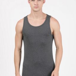 Jockey Men Charcoal Grey Solid Cotton Innerwear Basic Vest-5