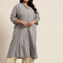 Juniper Plus Women Grey Indie Prints Dobby Kurta with Mask-image-64