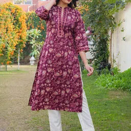 Vbuyz Floral Printed Mandarin Collar Cotton Anarkali Kurta-47