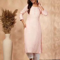 IMARA Ethnic Motif Woven Design Mirror Work Straight Kurta-image-8